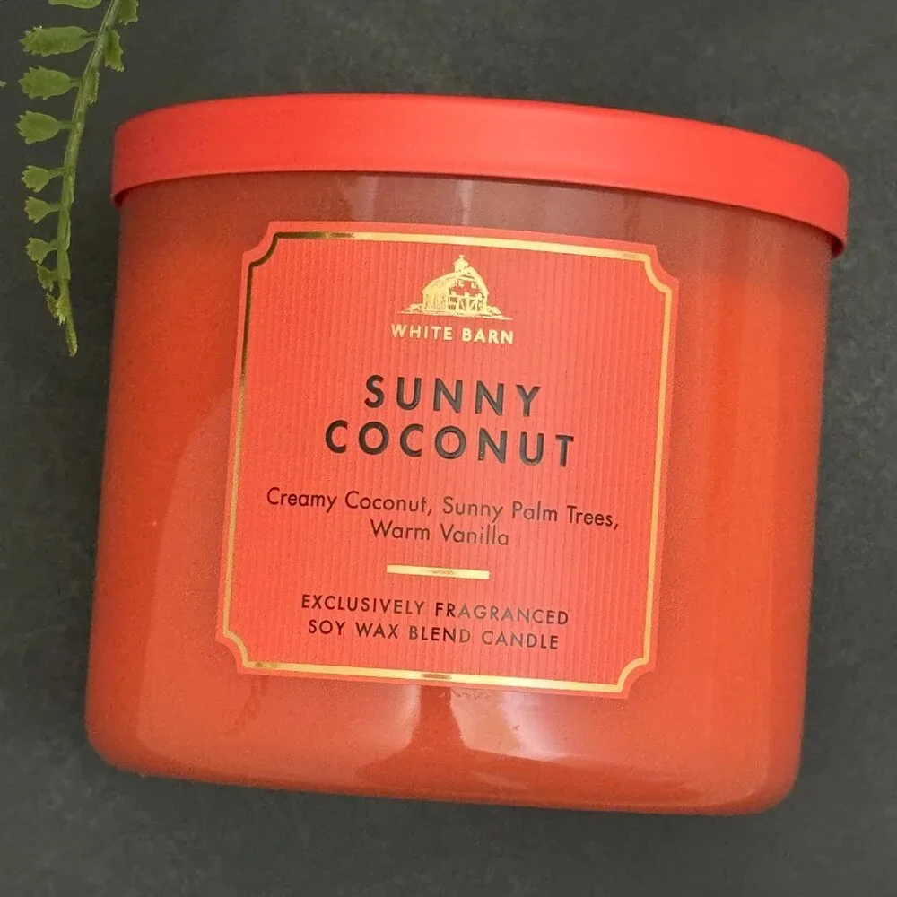BBW Sunny Coconut White Barn Bath & Body Works 3 Wick Candle - Picture 5 of 10